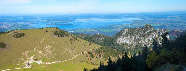 Vista Montanha Kampenwand Para Lago Chiemsee Sopé Alpino Paisagem Superior — Fotografia de Stock