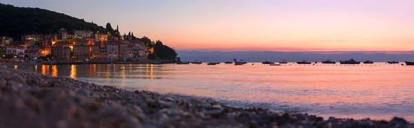 Scenario Mattutino Resort Turistico Moscenicka Draga Panorama Sulla Spiaggia All — Foto Stock