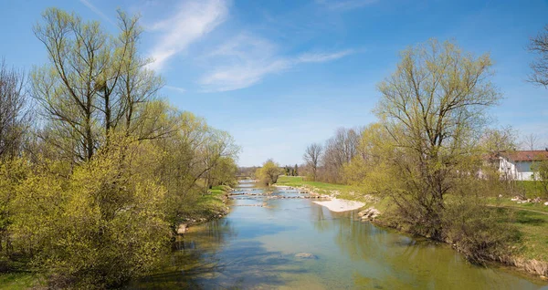 Idílico Paisaje Primavera Río Mangfall Cerca Bad Aibling Bavaria Superior — Foto de Stock