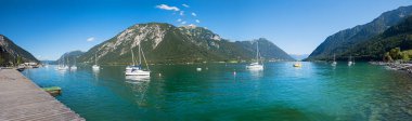 beautiful lake Achensee, panoramic view from Pertisau Boardwalk, tirolean summer landscape