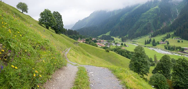 Flower Meadow Hiking Trail Monbiel Village Klosters Landscape Prattigau Switzerland — Φωτογραφία Αρχείου