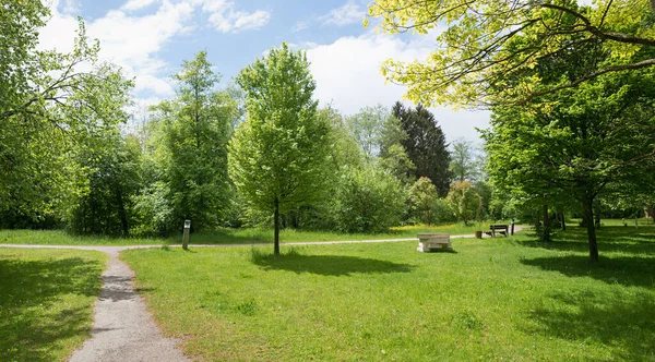 Passerelle Dans Paysage Vert Parc Panorama Kurpark Bad Aibling Bavière — Photo