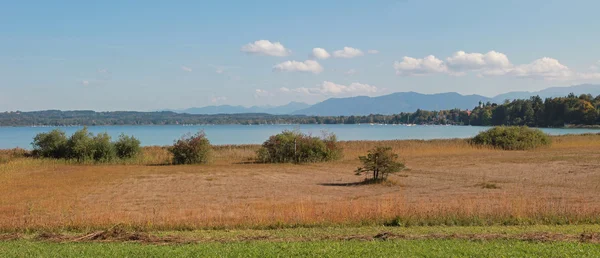 Idylliska höstlig lake shore starnberg sjö med moor — Stock fotografie