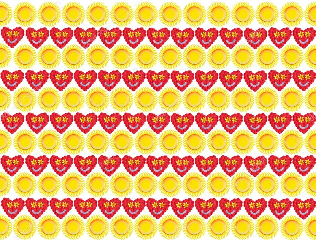 background with suns and smiling hearts