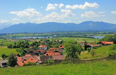 view to scenic rural landscape and alps, bavaria clipart