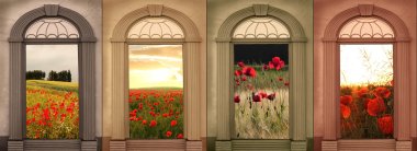 Background design in soft browns, red poppies clipart