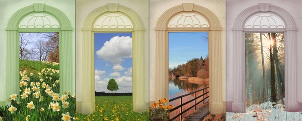 dört mevsim - Lale alan, kıyı yatay, sonbahar kolaj 