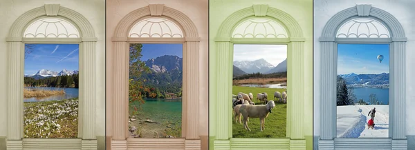 背景设计四季美丽的山景观与 — 图库照片