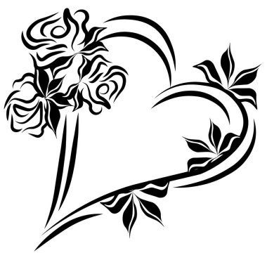 Gül ve yaprak dövmeli kalp.