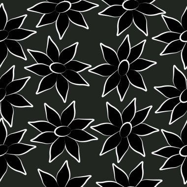 Siyah soyut bahçe çiçekleri pürüzsüz desen.