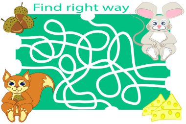 Şirin hayvanlarla labirent oyunu.