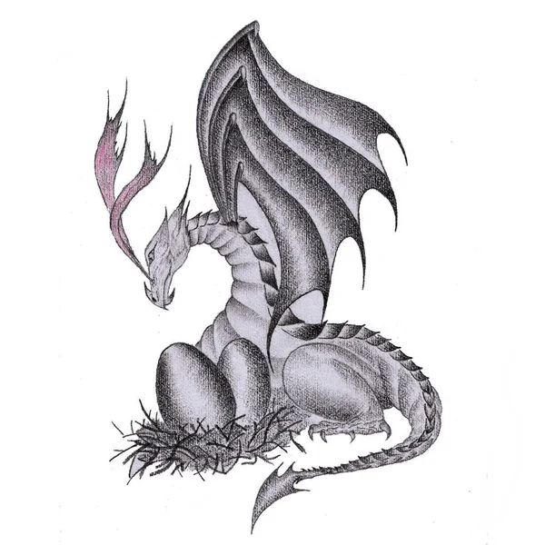 Mignon Dragon Fantaisie Dessiné Main — Photo