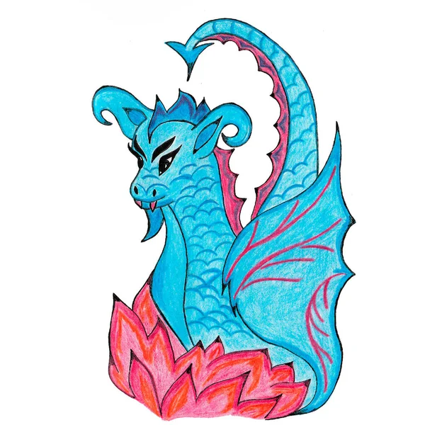 Blue abstract fantasy cute dragon.