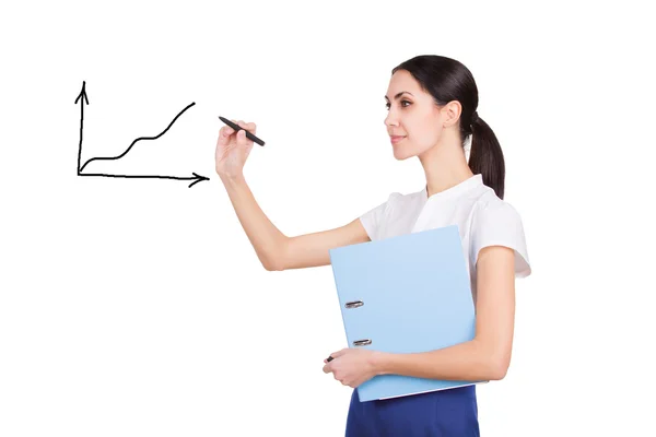 Succesvolle mooie zakenvrouw schrijven een grafiek — Stockfoto