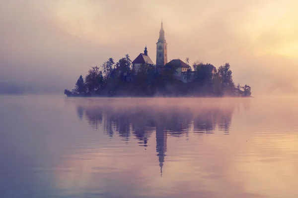 Misty sunrise to lake Bled — Stock Photo, Image