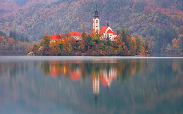 Famous Bled Lake Triglav National Park Julian Alps Forest Autumn — Stock Photo, Image