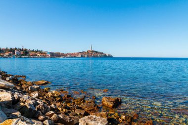 Hırvatistan 'ın Adriyatik Denizi kıyısındaki Istrian yarımadasında güzel renkli evleri olan rahat ve sakin Rovinj kasabası