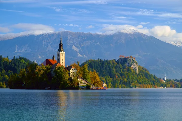 Autumn landscape of Bled Lake — Stock Photo, Image