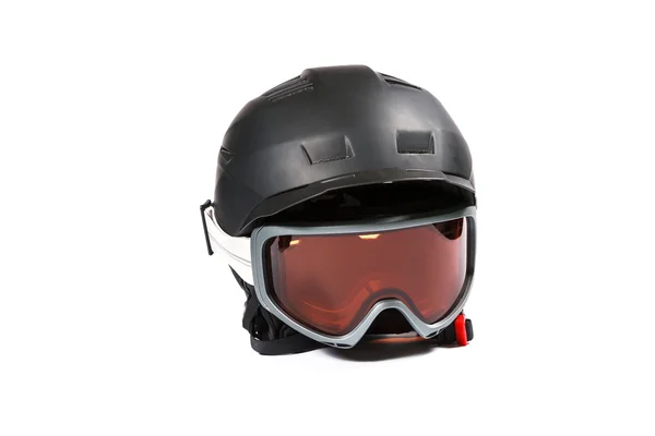 Casco e occhiali da sci e snowboard neri — Foto Stock