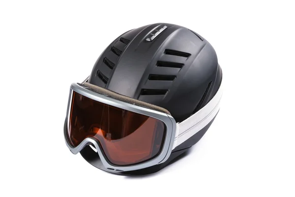 Casco e occhiali da sci e snowboard neri — Foto Stock