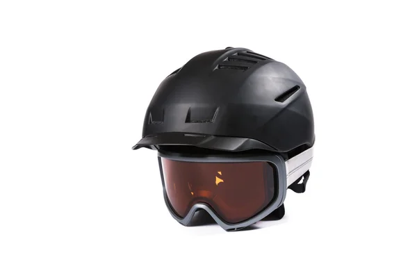 黑色的滑雪和滑雪板头盔和眼镜 — 图库照片