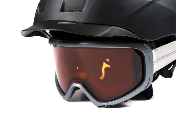 Casco e occhiali da sci e snowboard neri — Foto Stock