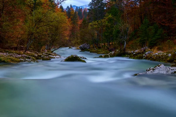 Increíble río en las montañas, Mostnica Korita, Julia alpes — Foto de Stock