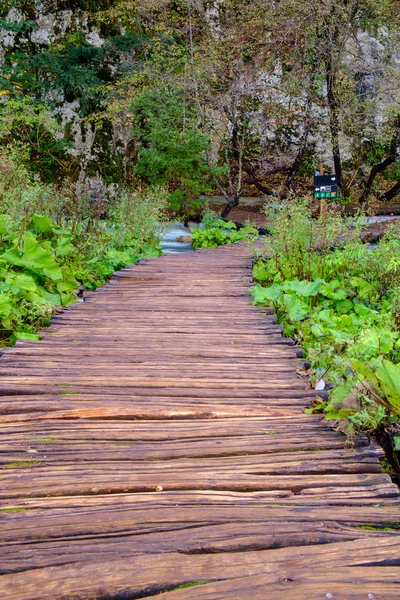 Caminho de madeira no parque nacional de Plitvice — Fotografia de Stock