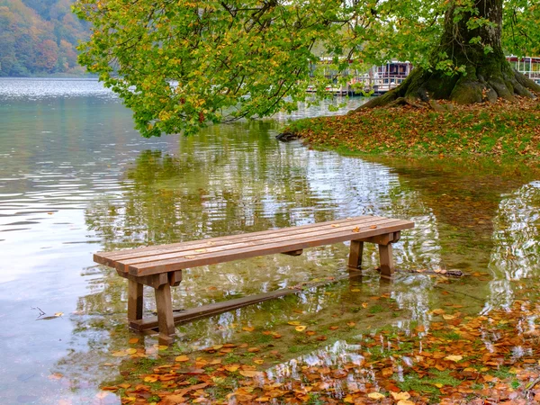 Banc sur le lac, lac de Plitvice — Photo