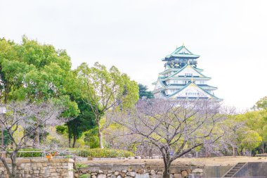 Osaka, Japonya - 2 Şubat 2016: Görünüm Osaka Kalesi kışın