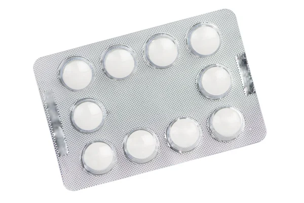 Białych tabletek w blistrze — Zdjęcie stockowe
