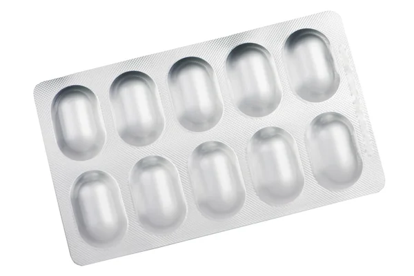 Aluminium-Blister-Packung mit Tablette — Stockfoto