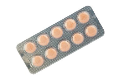 Vakumlu Ambalaj içinde portakal tablet göstermek tıp kavramı