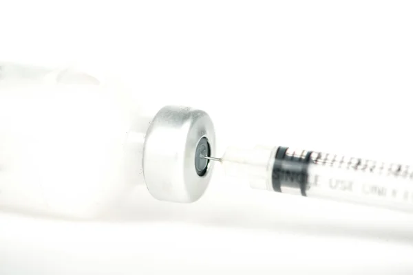 Injection preparation with ampoule and syringe on white — Stock Photo, Image