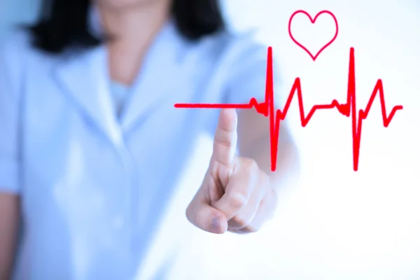 Nurse pressing cardio gram show cardiology concept — Stock Photo, Image