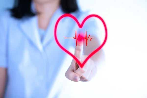 Sjuksköterska att trycka cardio gram Visa kardiologi koncept — Stockfoto
