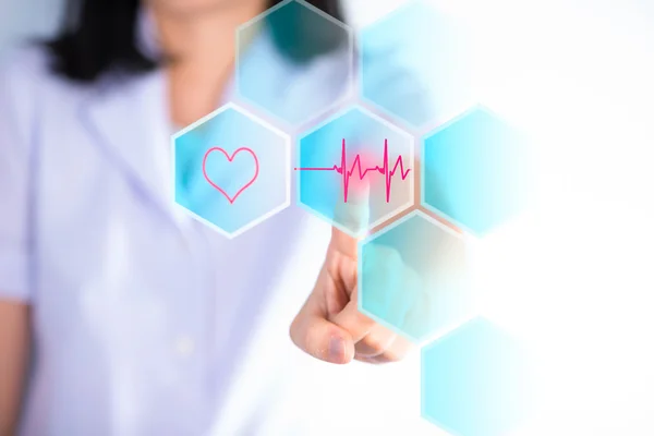 Nurse pressing cardio gram bottom show cardiology concept — Stock Photo, Image