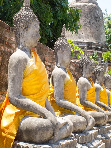 Starożytne Buddy Wat Yai Chai Mongkhon Ayuthaya, Tajlandia — Zdjęcie stockowe