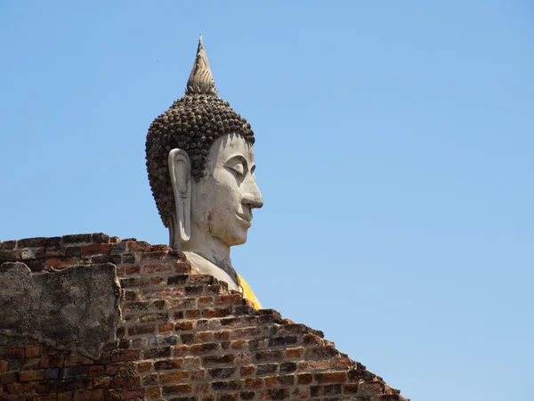 Closed up face of Buddha at Wat Yai Chai Mongkhon of Ayuthaya, T — Stock Photo, Image