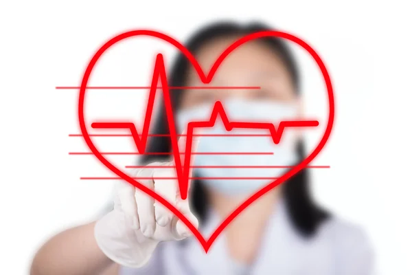 Sjuksköterska att trycka elektrokardiogram knappen Visa kardiologi koncept — Stockfoto