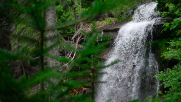 View on waterfall in mountains — Stock Video