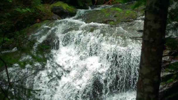 Вид на водопад в горах — стоковое видео