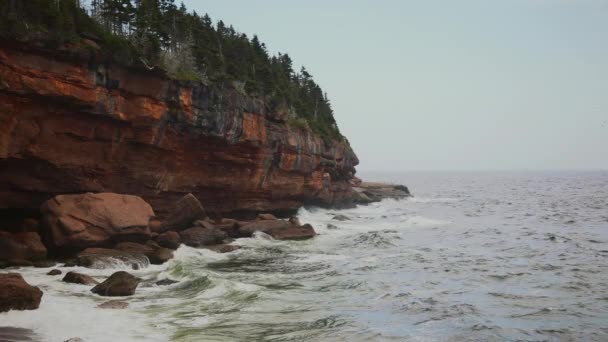 Zeitlupe von Bonaventure Island in Perc, Kanada Landschaft — Stockvideo