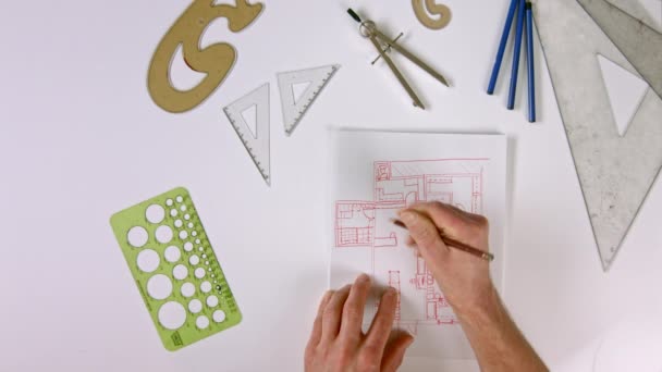 Desenho à mão Arquitetura Planos Indoor Top — Vídeo de Stock