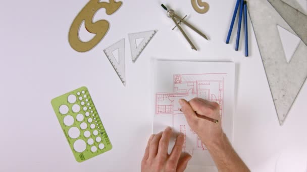 Desvanecer-se de mão desenho arquitetônico planos internos — Vídeo de Stock