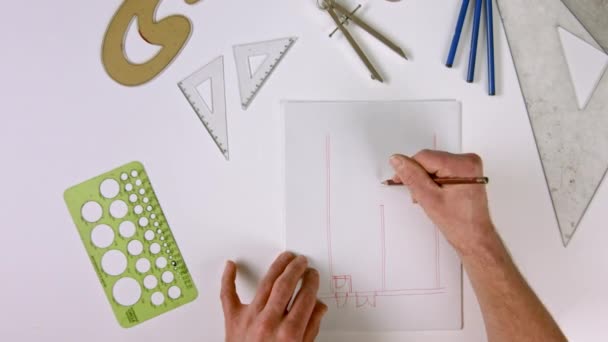 Přiblížit ruční kreslení architektonické vnitřní plány — Stock video