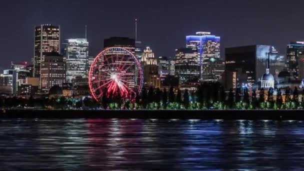 Lights of Downtown Montreal Timelapse Pan at Night — Stock Video