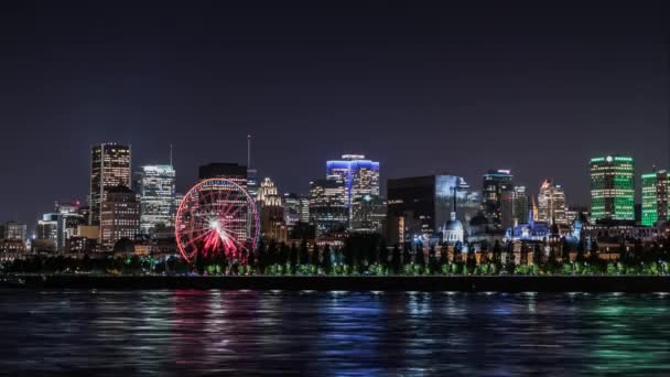 蒙特利尔市中心夜间时间的灯光 — 图库视频影像