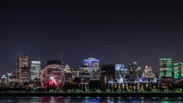 Licht van het centrum van Montreal Timelapse Pan 's nachts — Stockvideo