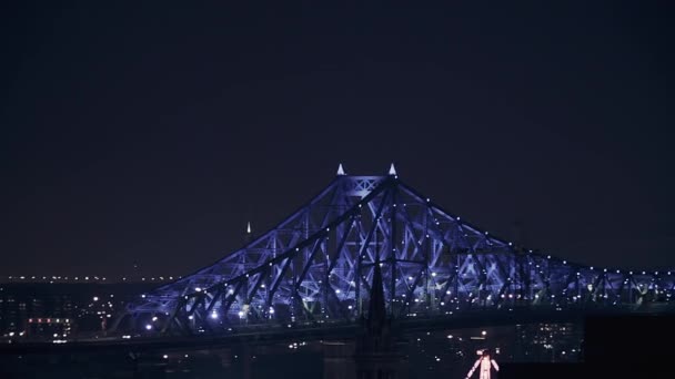 Montreal Jacques-Cartier Bridge noite luzes animação — Vídeo de Stock